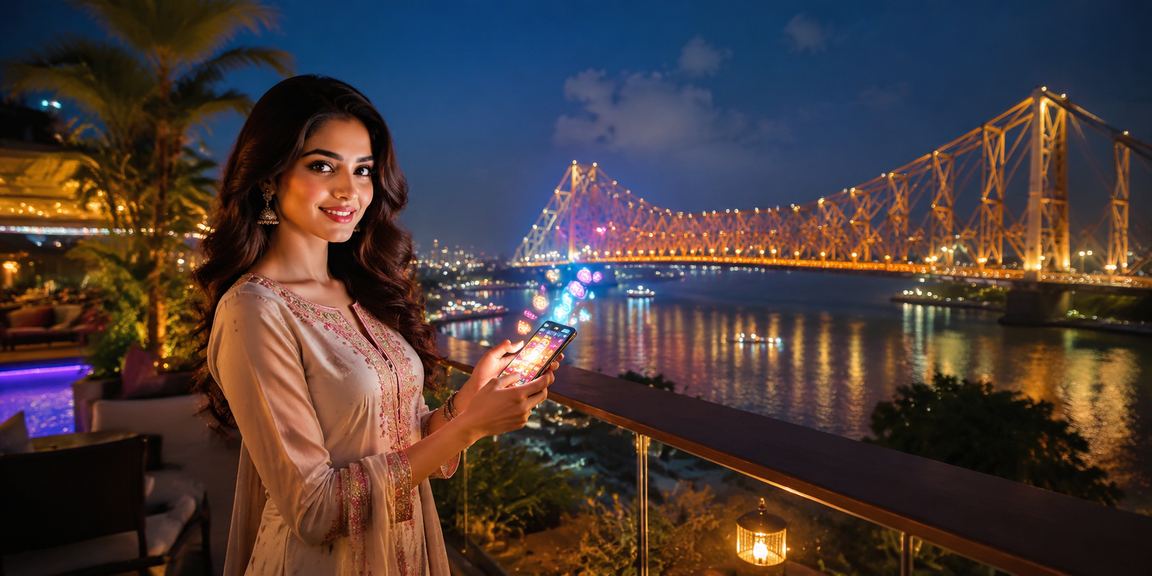Colorful Kolkata Howrah Bridge at night with lively betting ambience